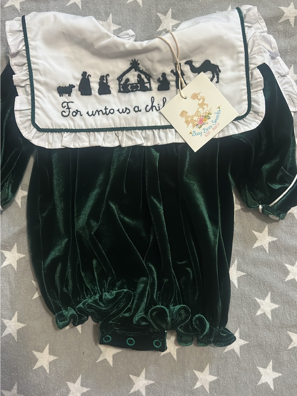 Busy Bee Baby Green Velvet Nativity One-Piece Romper